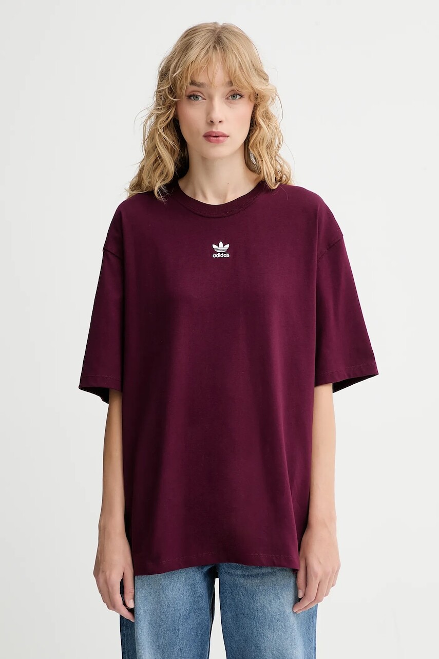 Bavlnené tričko adidas Originals Boyfriend Tee dámske, bordová farba, KW1906