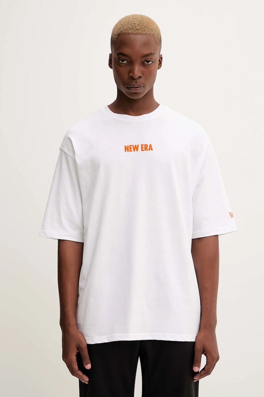 Bavlnené tričko New Era pánske, biela farba, s potlačou, 60684381