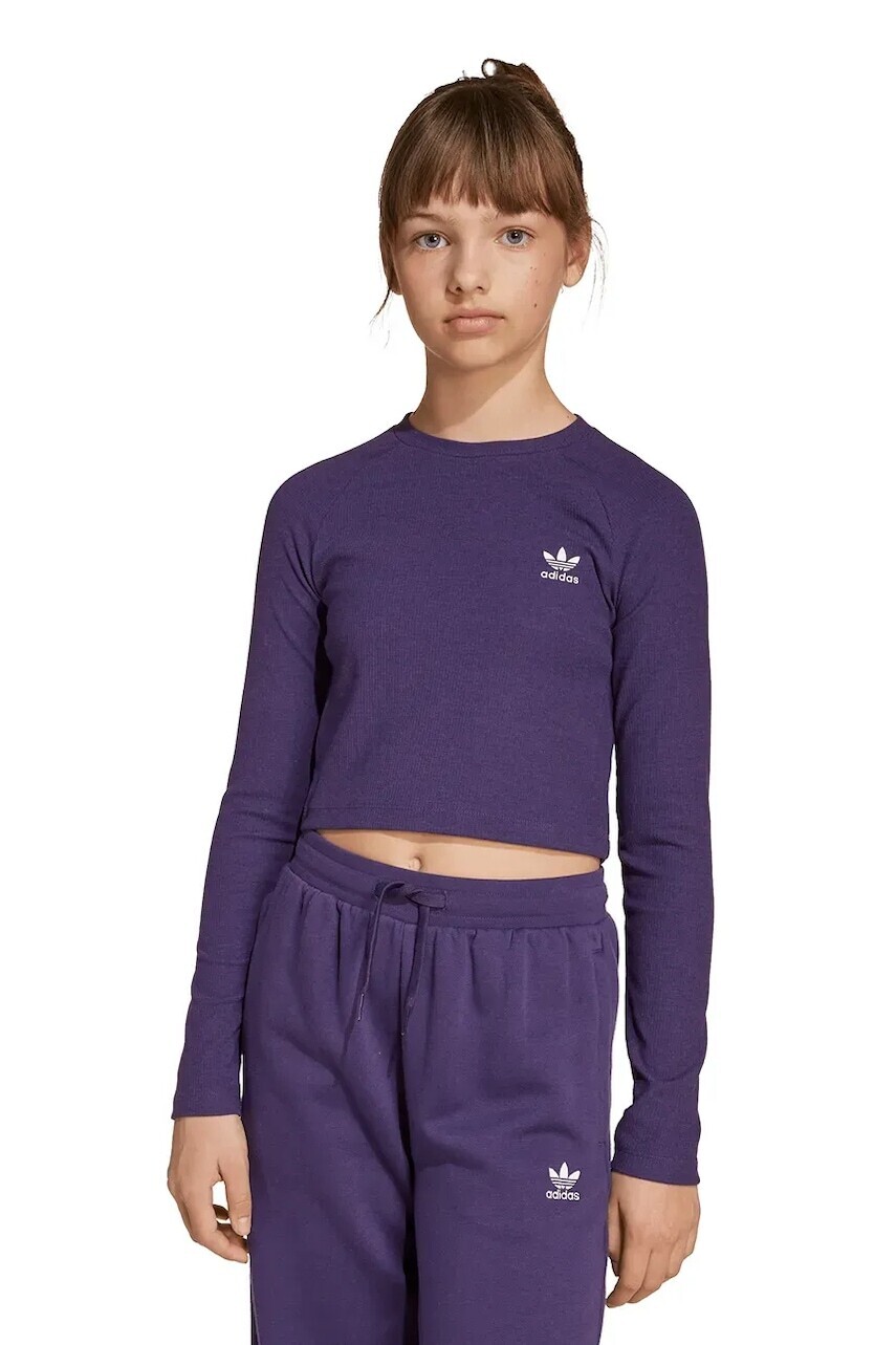 Detské tričko s dlhým rukávom adidas Originals fialová farba, s potlačou, JW2600