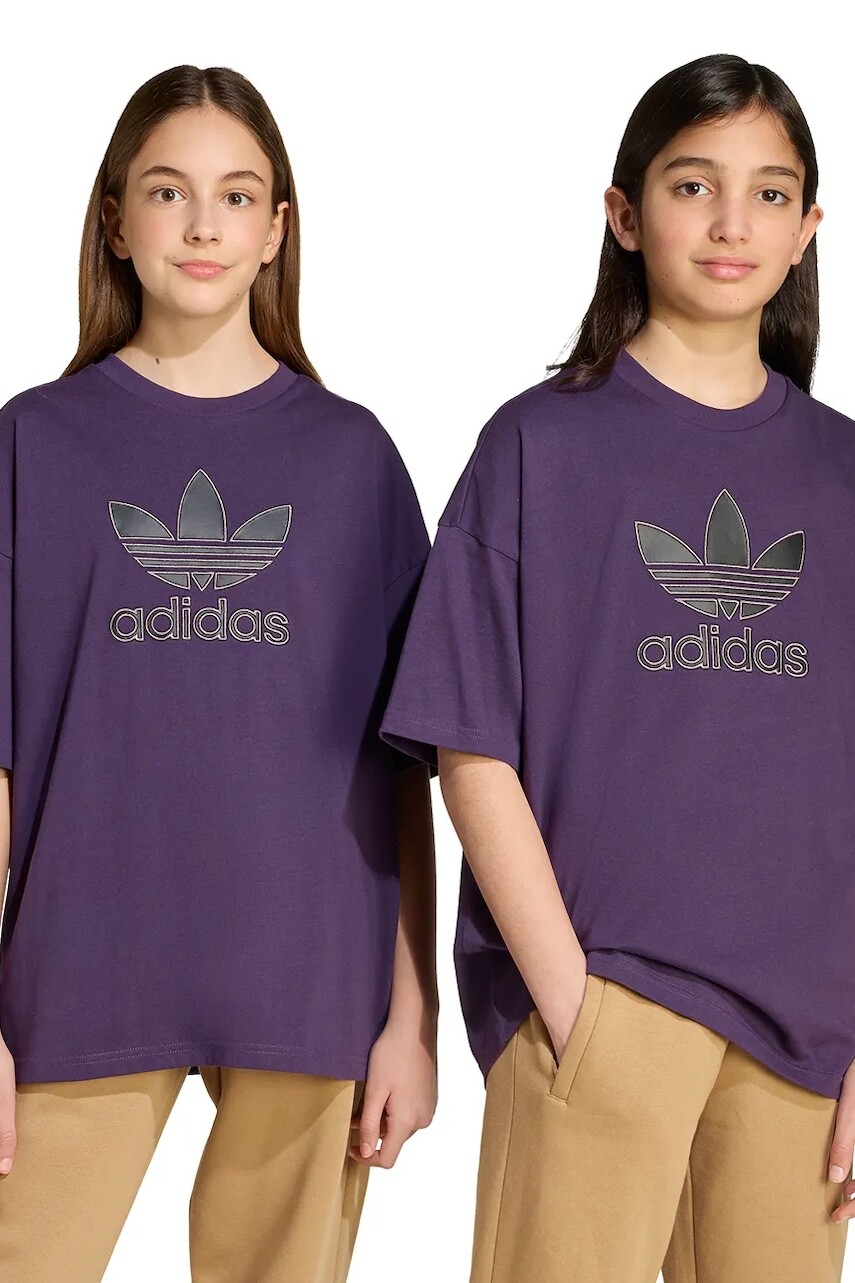 Detské bavlnené tričko adidas Originals fialová farba, s nášivkou, JY6421