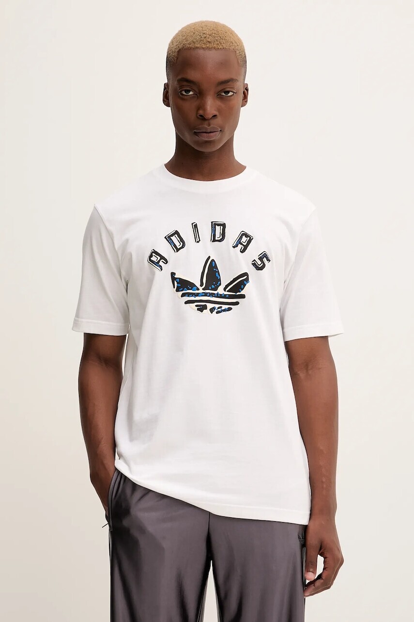 Bavlnené tričko adidas Originals GRFX pánske, biela farba, s potlačou, JX3089