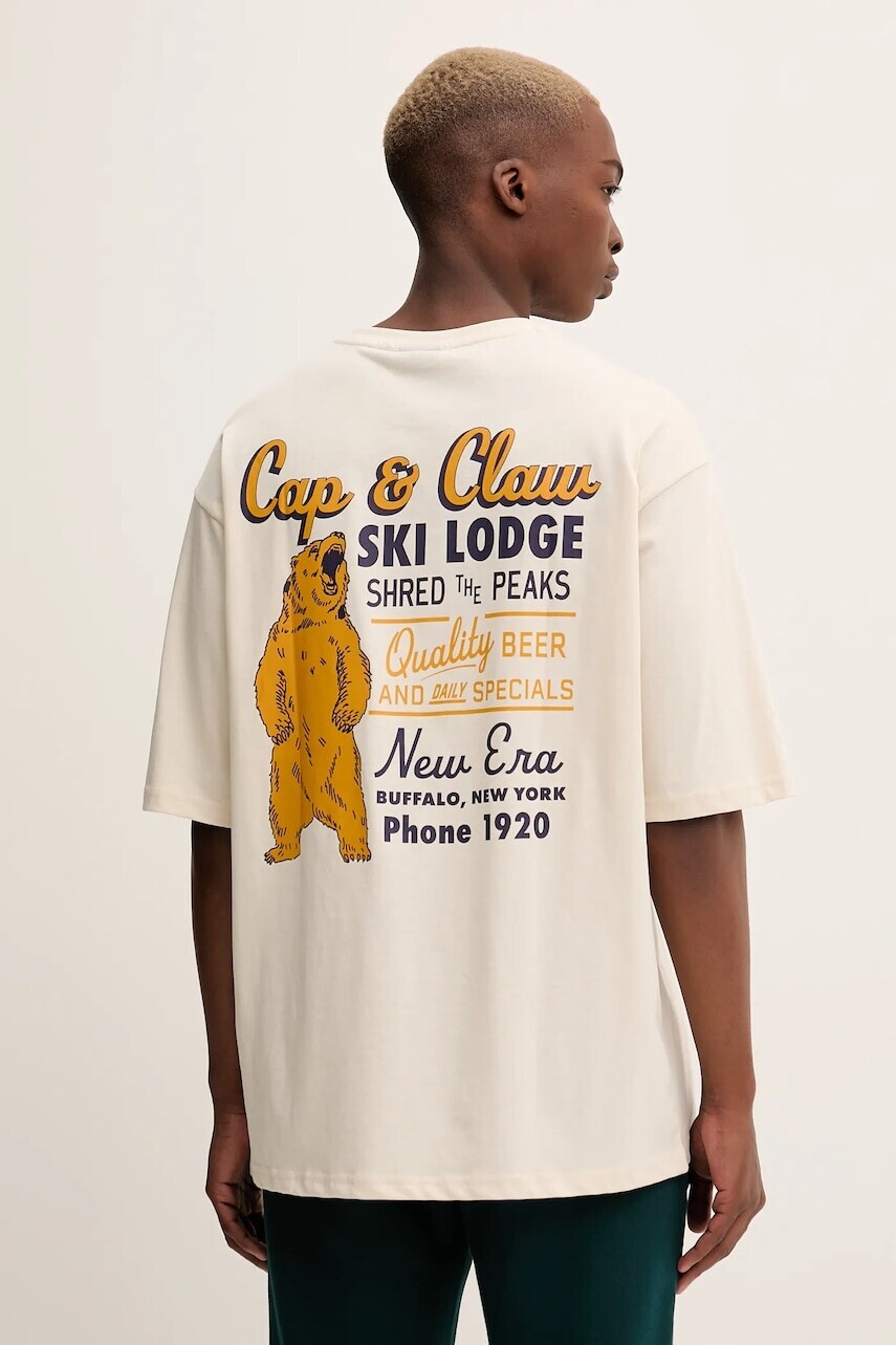 Bavlnené tričko New Era pánske, béžová farba, s potlačou, 60684387