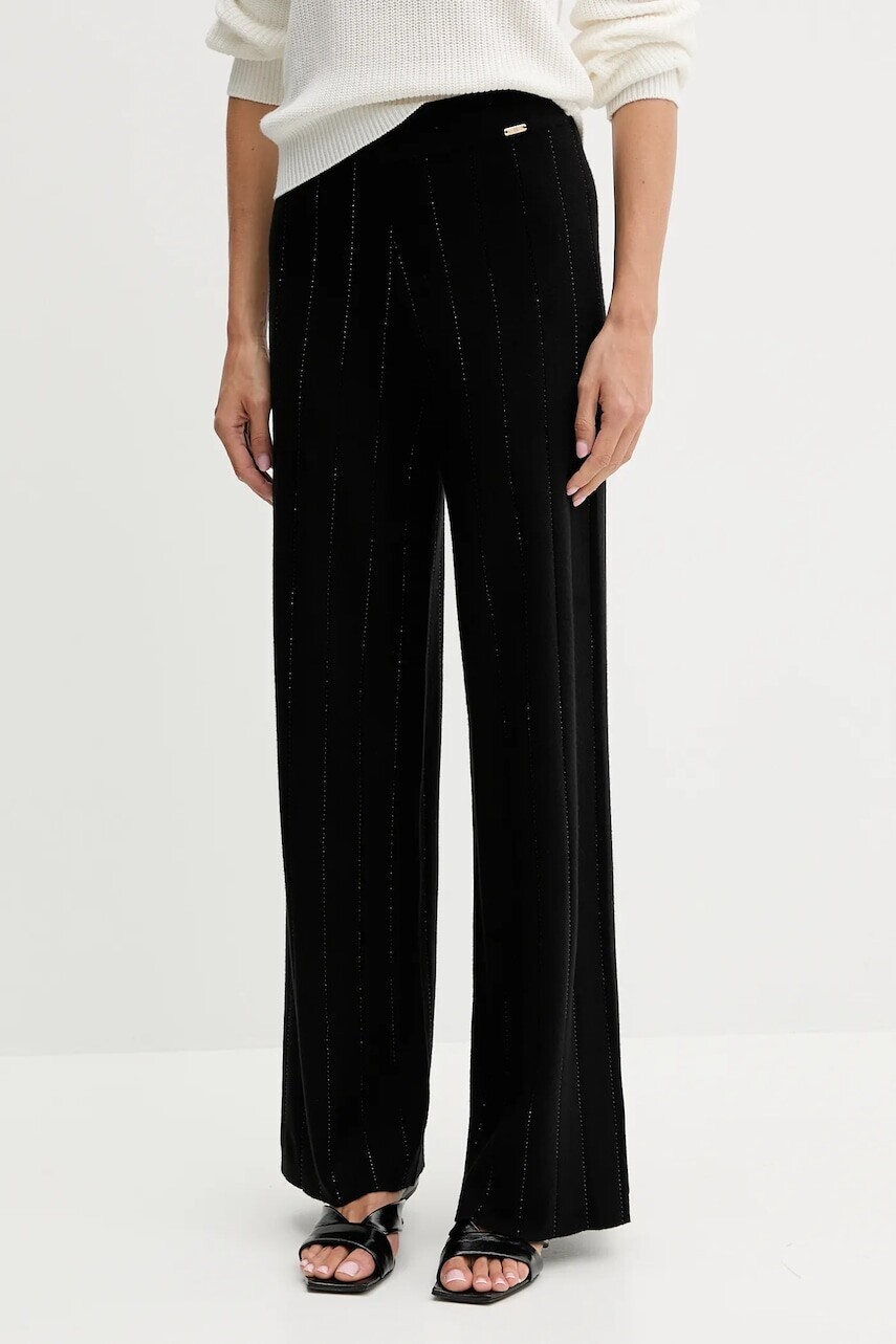 Tepláky Fracomina čierna farba, rovný strih, vysoký pás, FS25WV3002K50401