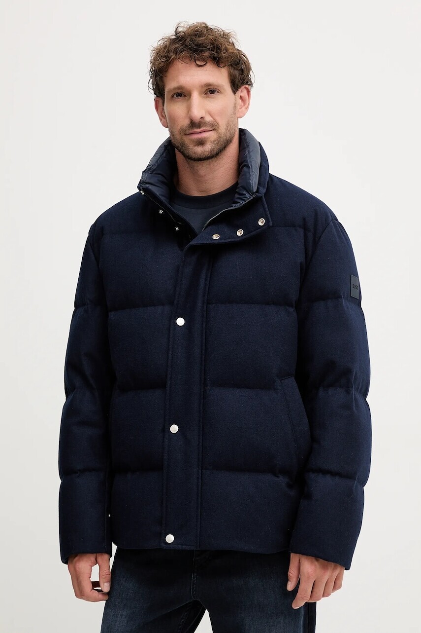 Páperová bunda s prímesou vlny BOSS tmavomodrá farba, zimná, 50540465