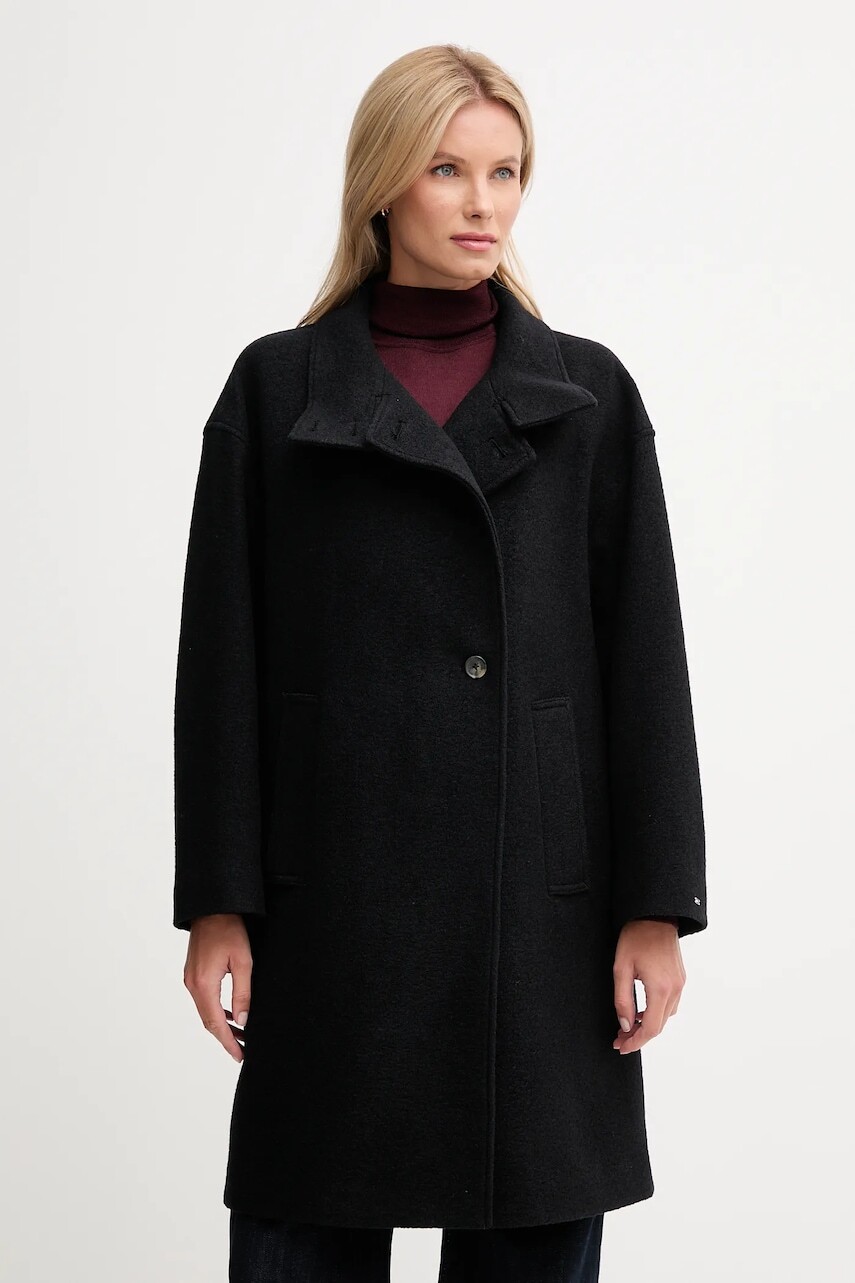 Kabát s prímesou vlny Tommy Hilfiger čierna farba, WW0WW47372