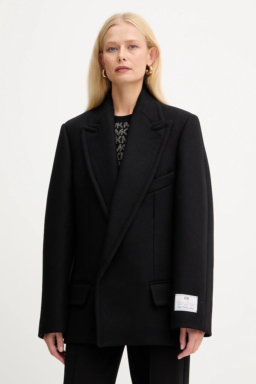 Kabát s prímesou vlny Victoria Beckham čierna farba, 1425WCT006832B