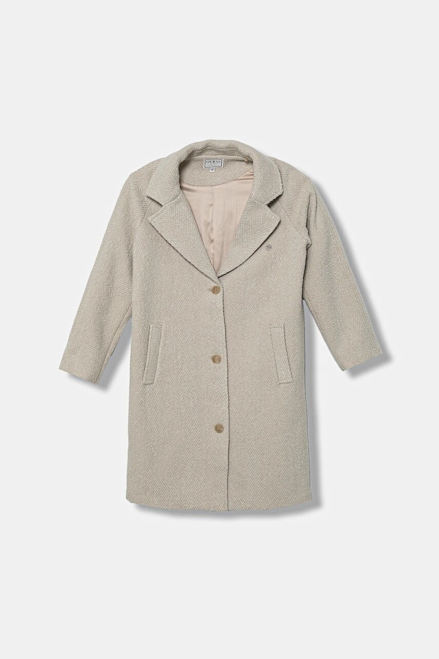 Detský kabát s prímesou vlny Guess béžová farba, J5BL20 W3100