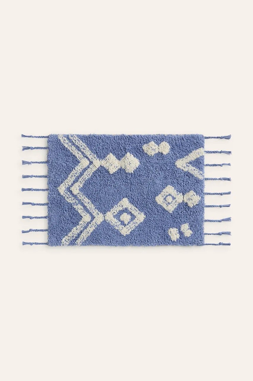 Bavlnený koberec Calma House Alfombra 50 x 35 cm modrá farba