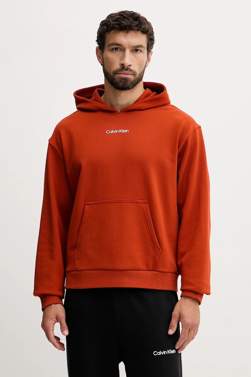 Mikina Calvin Klein Performance oranžová farba, s kapucňou, s potlačou, LVGMF5W302