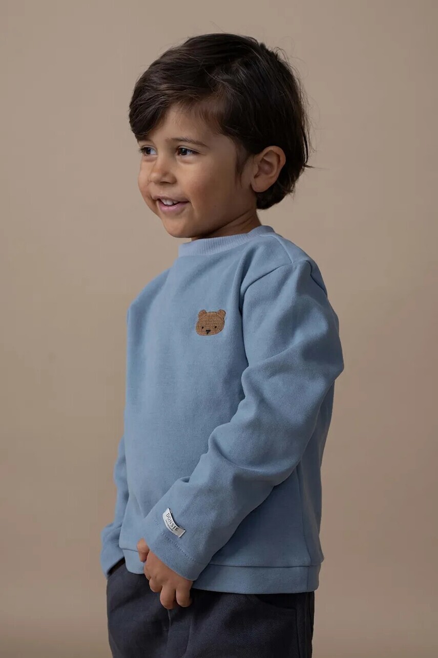 Detská bavlnená košeľa s dlhým rukávom Donsje Jorijn Longsleeve Bear modrá farba, s nášivkou, 4101901
