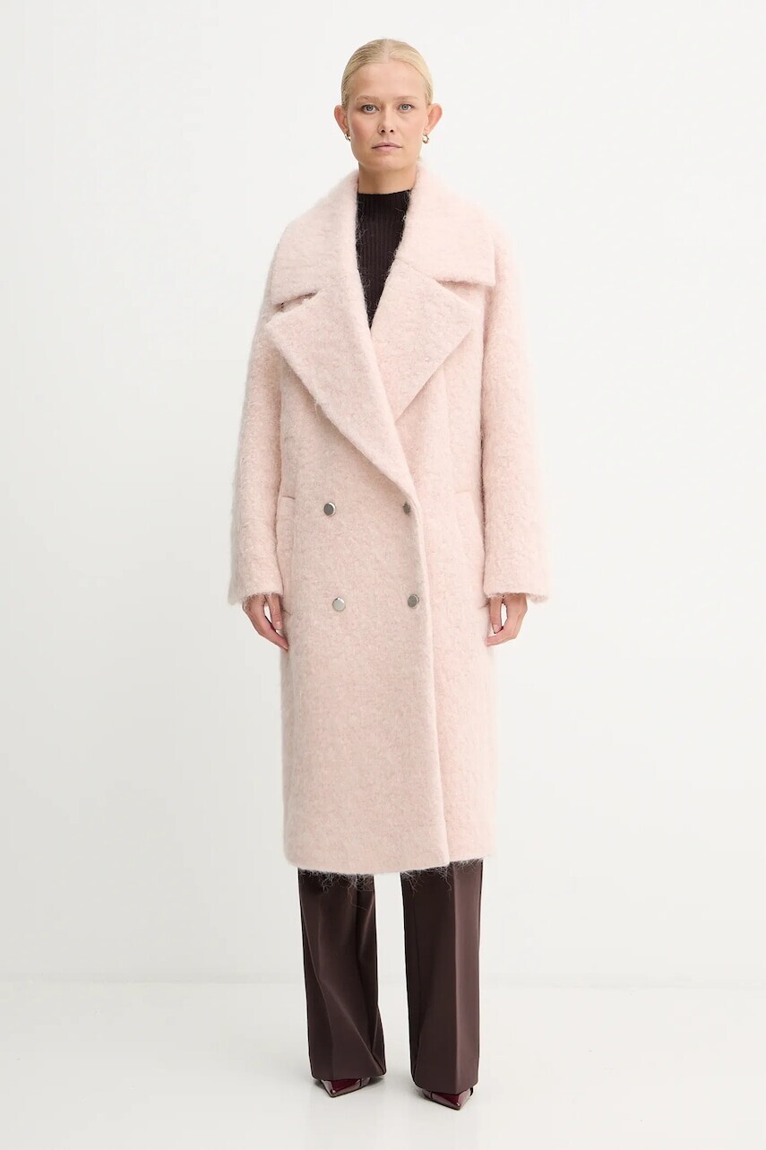 Kabát s prímesou vlny BOSS ružová farba, 50548330