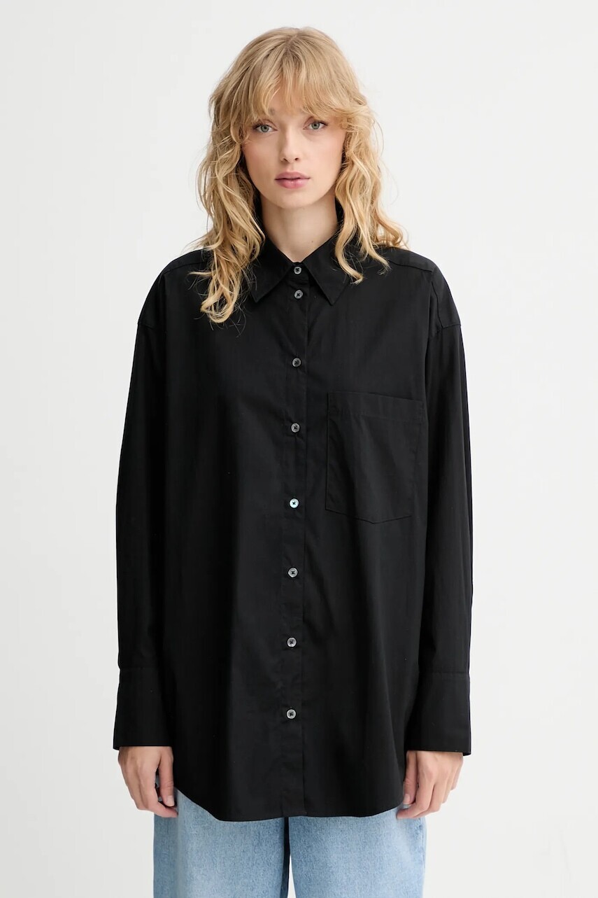 Košeľa Marc O'Polo čierna farba, voľný strih, s klasickým golierom, 508113442221