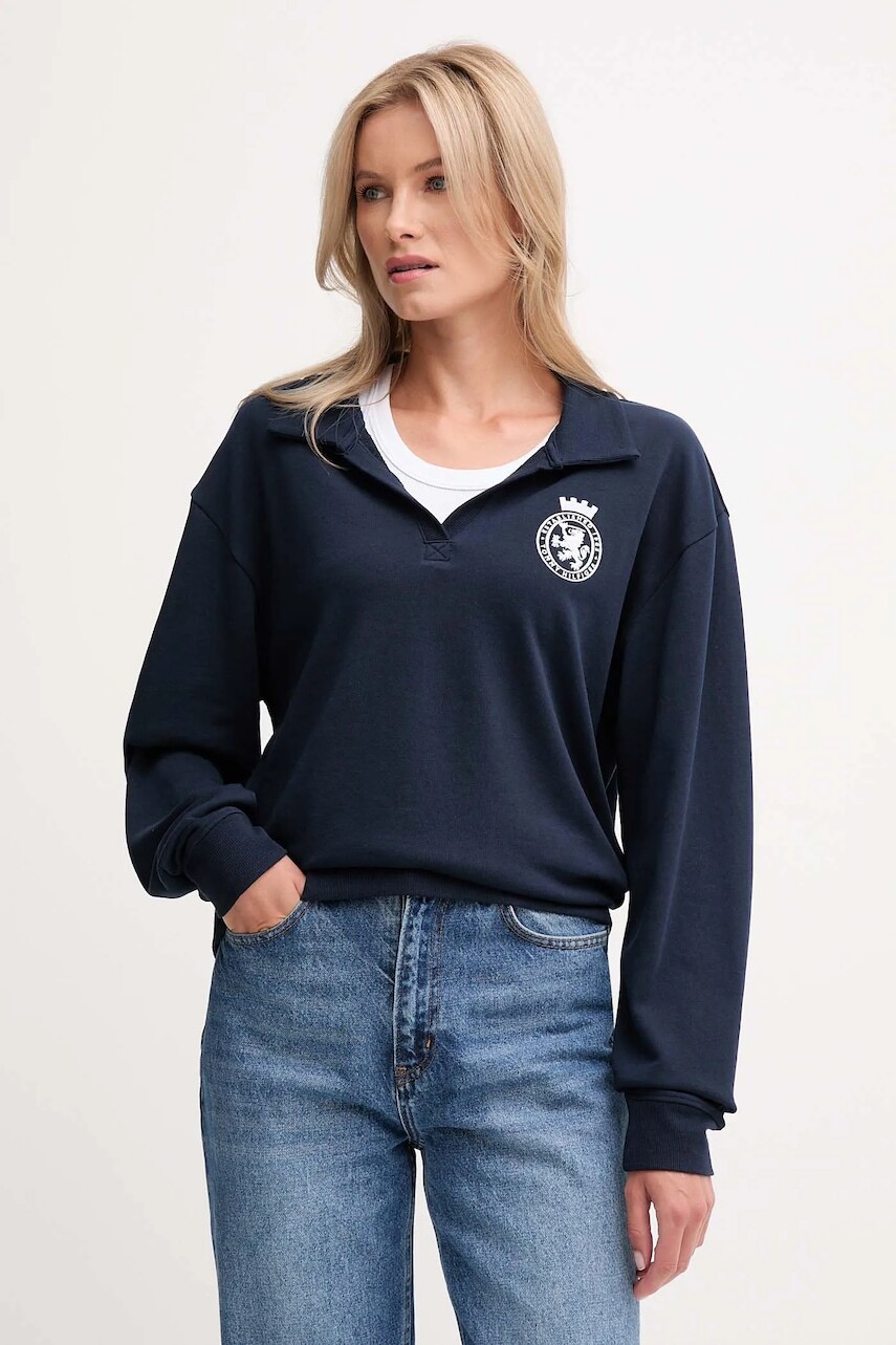 Mikina Tommy Hilfiger tmavomodrá farba, s nášivkou, UW0UW06078