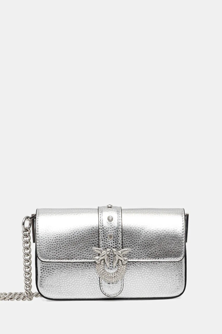 Kožená kabelka Pinko strieborná farba, 105353 A2WD