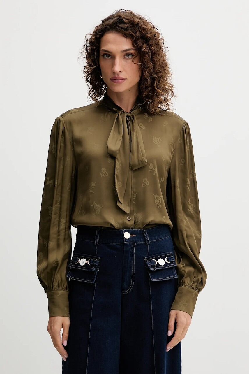 Košeľa Twinset zelená farba, regular, s viazaním vo výstrihu, 252TT2361