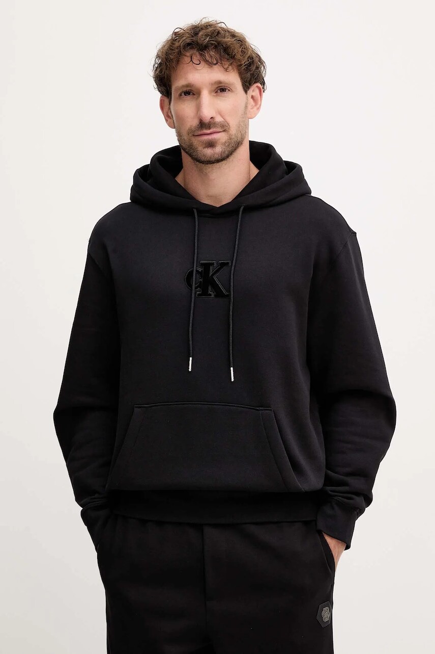 Mikina Calvin Klein Jeans čierna farba, s kapucňou, s nášivkou, LV04RD250G