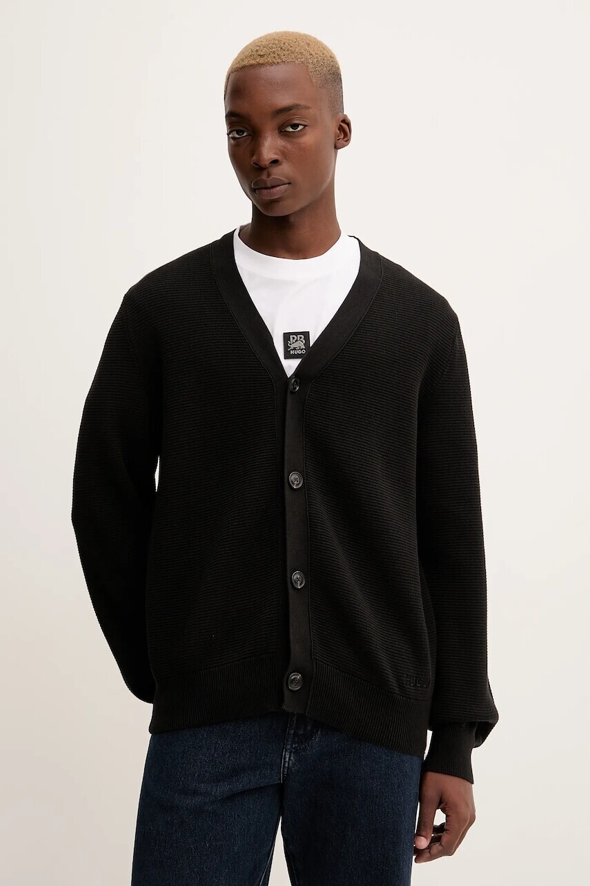 Bavlnený kardigán HUGO čierna farba, 50551509