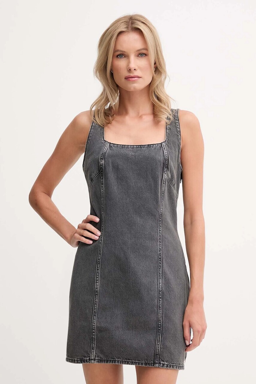 Rifľové šaty Calvin Klein Jeans šedá farba, mini, priliehavé, LV047C715G