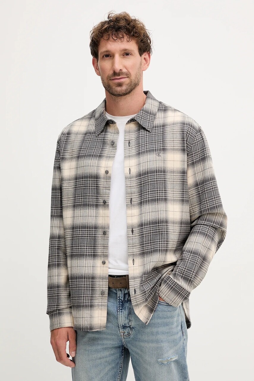 Bavlnená košeľa Calvin Klein Jeans šedá farba, regular, s klasickým golierom, LV04RD105G