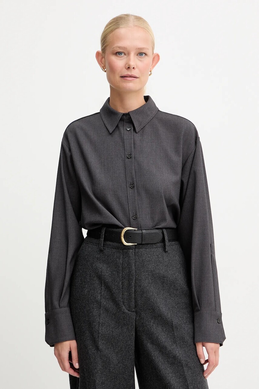 Košeľa Twinset šedá farba, voľný strih, s klasickým golierom, 252TF2040