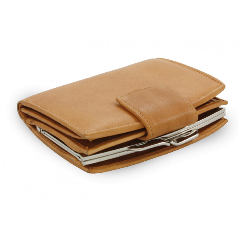 Dámska kožená rámová peňaženka so zápinkou Arwel 4537 - svetlo hnedá