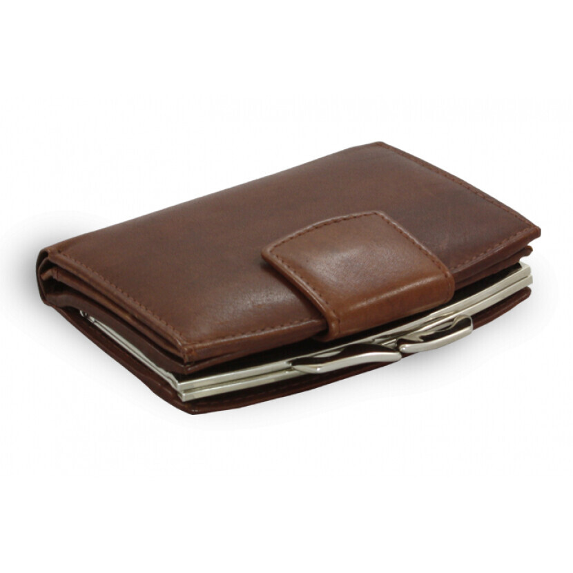 Dámska kožená rámová peňaženka so zápinkou Arwel 4537 - tmavo hnedá
