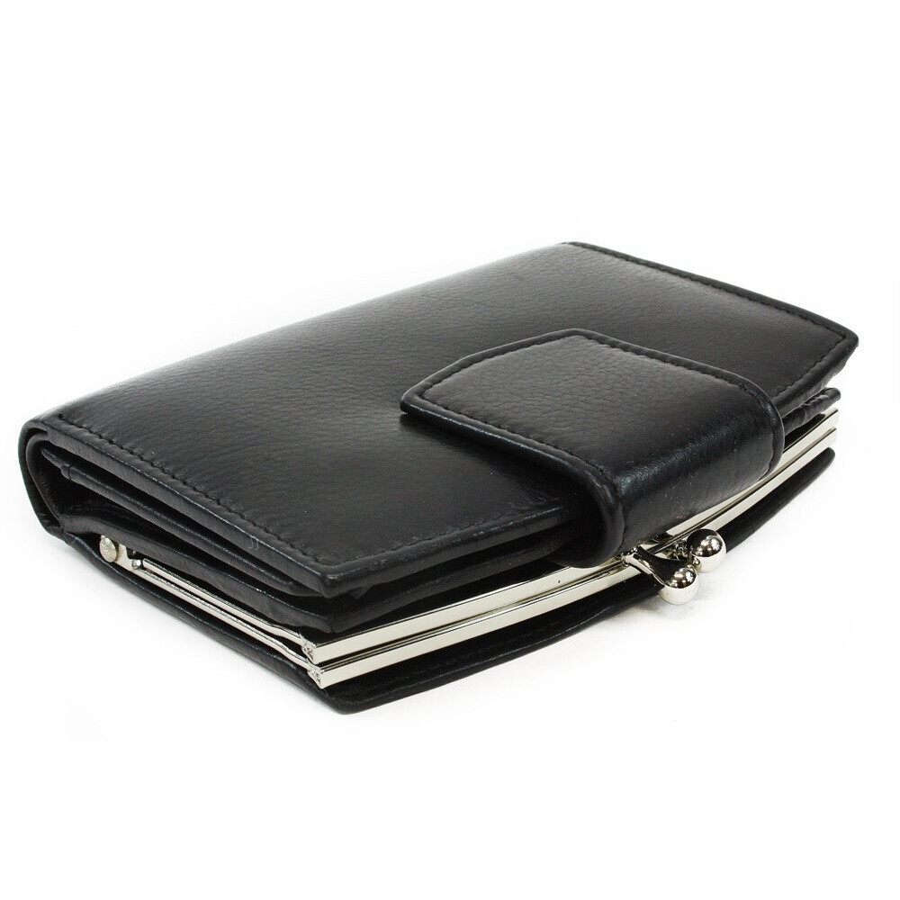 Dámska kožená rámová peňaženka so zápinkou Arwel 4537 - čierna