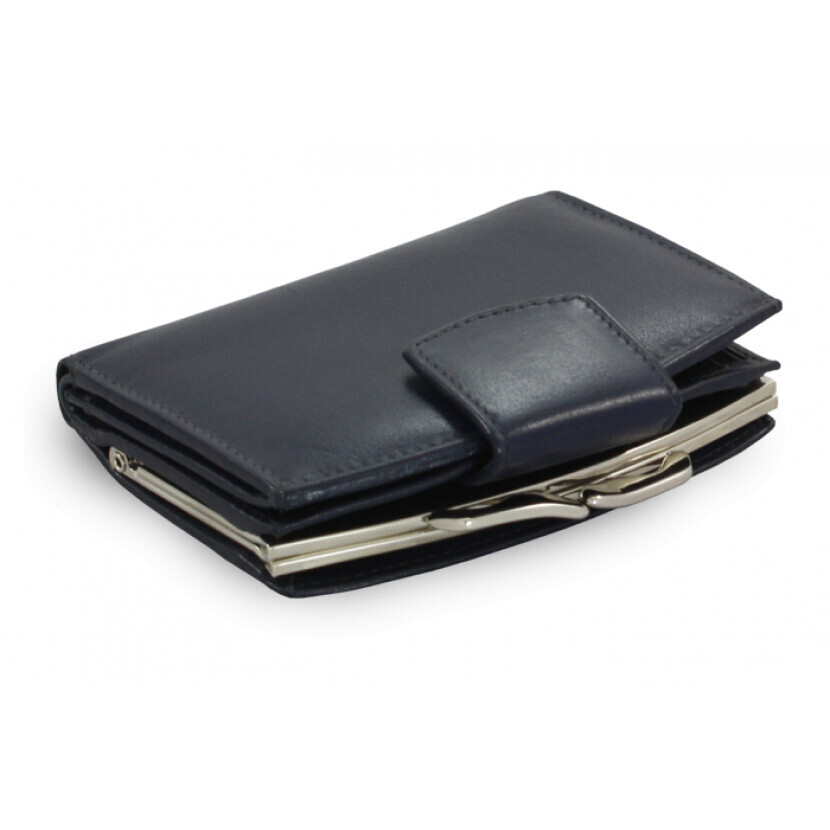 Dámska kožená rámová peňaženka so zápinkou Arwel 4537 - navy