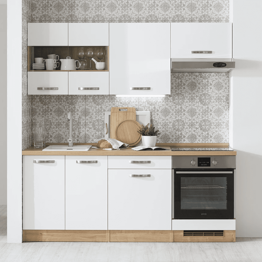 Kuchynská linka, 2 m, dub arlington/biela artic matná, SMILE