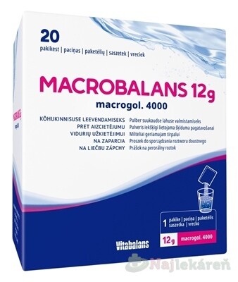 Vitabalans MACROBALANS 12g macrogol. 4000 vrecúška, prášok na perorálny roztok na zápchu 20ks