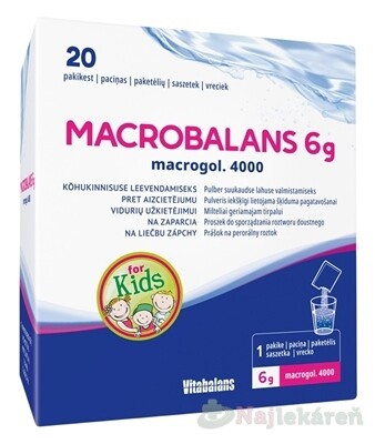 Vitabalans MACROBALANS 6g macrogol. 4000 vrecúška, prášok na perorálny roztok na zápchu pre deti 20ks
