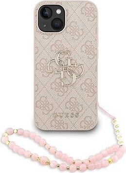 Guess PU 4G Metal Logo Strap Zadný Kryt pre iPhone 15 Pink