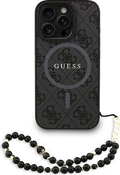 Guess PU Leather 4G Colored Ring Strap MagSafe Zadný Kryt pre iPhone 16 Pro Max Black