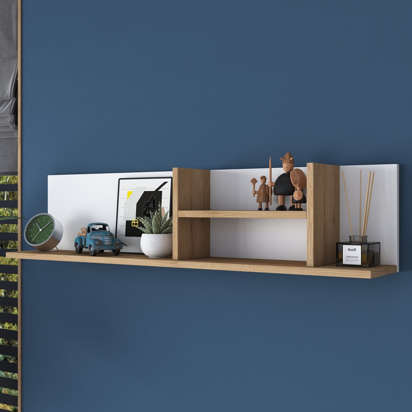 Nástěnná police AE103 bílá/ořech