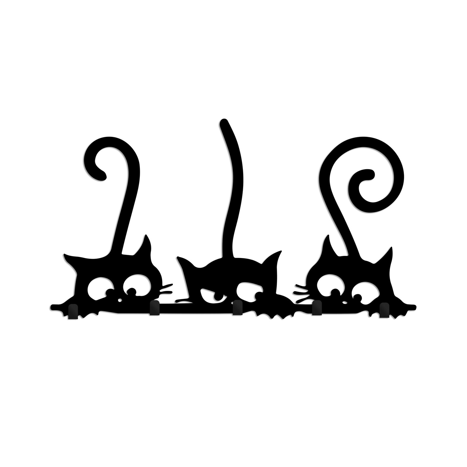 Nástěnný kovový věšák Cats 60 cm černý