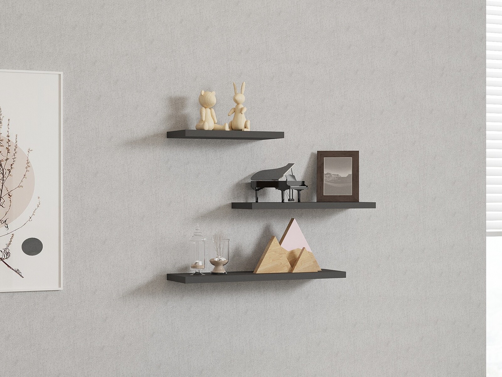 Sada 3 ks nástěnných polic LEILA antracitová