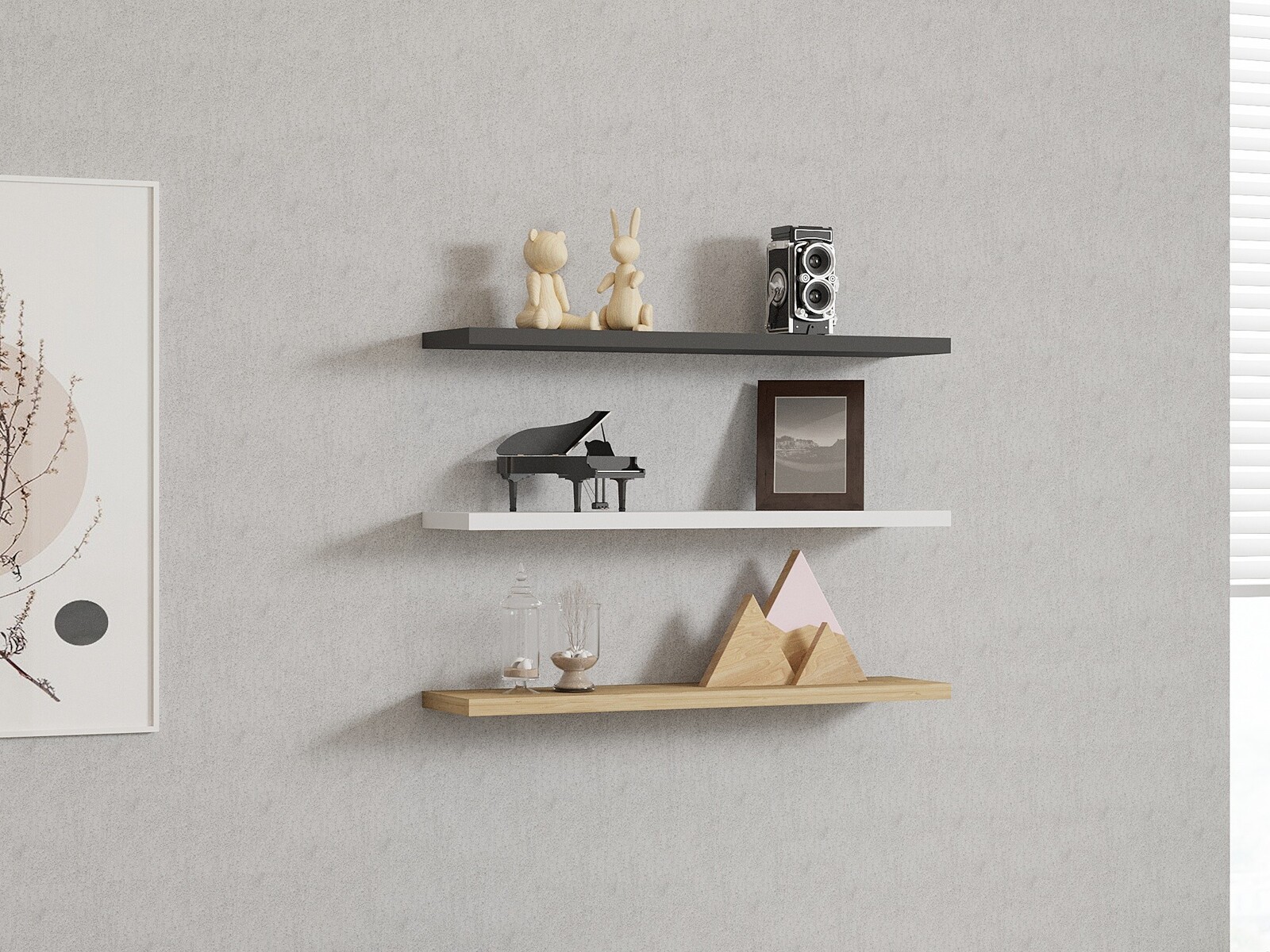 Sada 3 nástěnných polic Boss dub safírový/antracitová/bílá