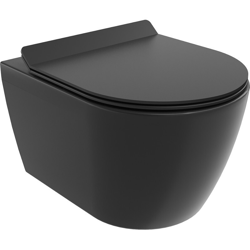 MEXEN/S - Carmen Závesná WC misa Rimless Tornado vrátane sedátka s slow slim, duroplast, čierna mat 30880185T