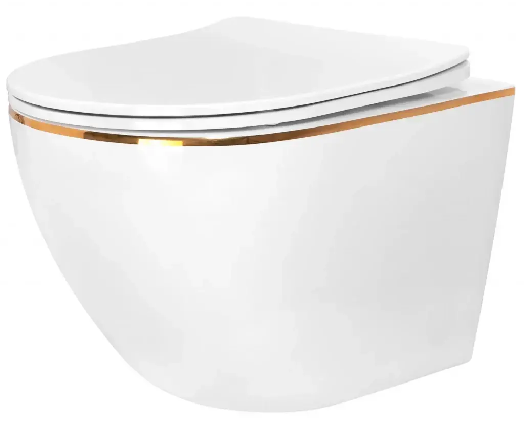 REA - Závesná WC misa Carlo Tornado Rimless Flat GOLD EDGE REA-C4800