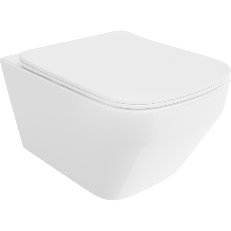 MEXEN/S - Riva Závesná WC misa Rimless Tornado vrátane sedátka s slow slim, duroplast, biela lesk 30630200T