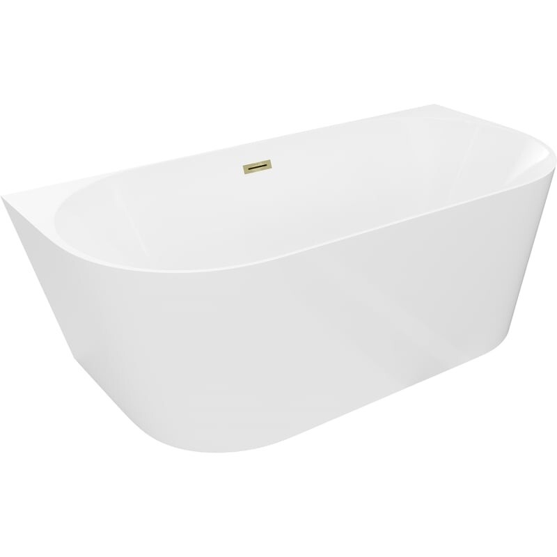 MEXEN/S - Oval Slim voľne stojaca vaňa nástenná 170 x 80, biela, sifón a prepad zlatá 52661708000-50