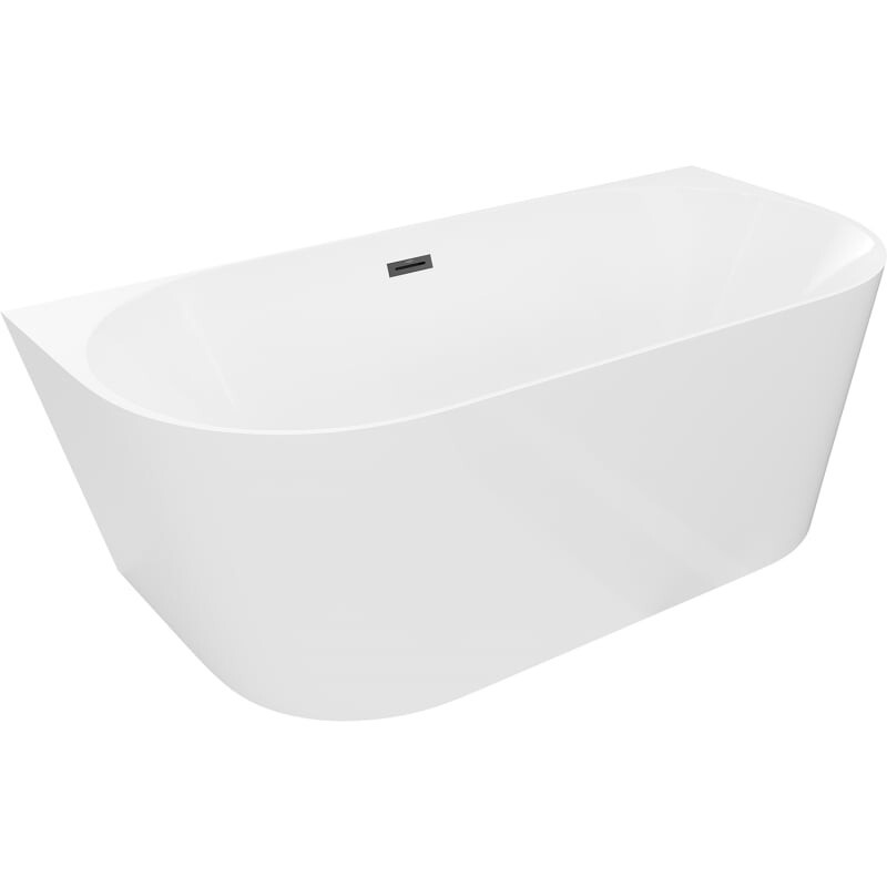 MEXEN/S - Oval Slim voľne stojaca vaňa nástenná 170 x 80, biela, sifón a prepad čierna 52661708000-70