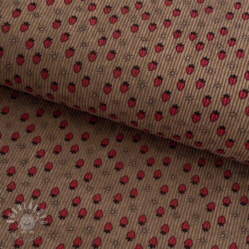 Menčester STRETCH Little strawberries taupe