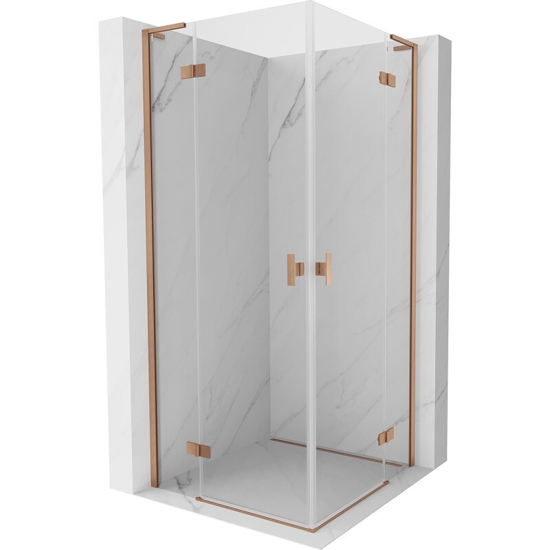 MEXEN/S - Mist-H L Duo sprchovací kút dvere krídlové 105 x 105, transparent, meď kartáčovaná 8A5L-105L-105P-65-00