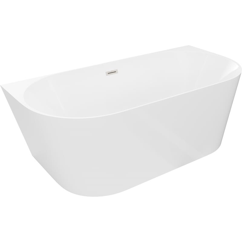 MEXEN/S - Oval Slim voľne stojaca vaňa nástenná 170 x 80, biela, sifón a prepad nikel kartáčovaný 52661708000-97