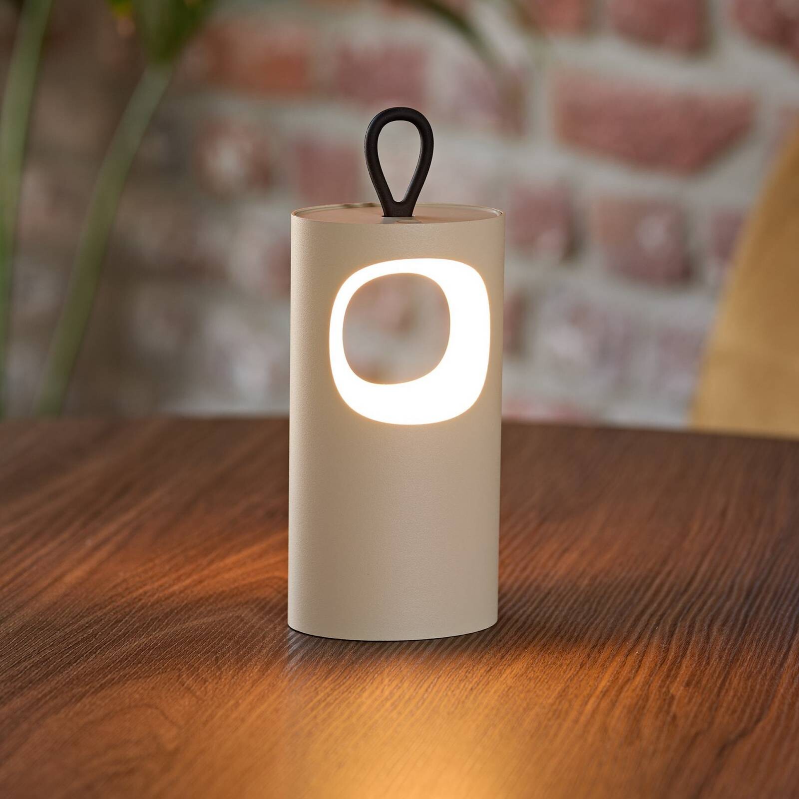 LED stolová lampa Lunari, béžová, 16 cm, kov, CCT IP44