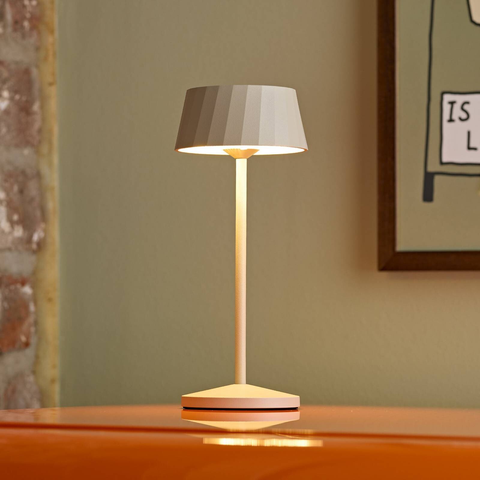 LED stolová lampa na akumulátor Facetta, béžová, 22 cm, kov, CCT IP44