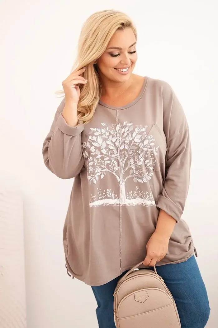 Kesi Włoski Dámska blúzka Plus Size bavlnená s potlačou stromu fango