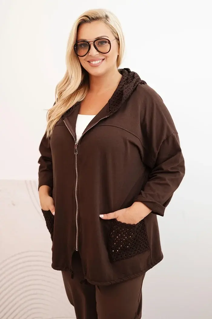Kesi Włoski Dámska mikina Plus Size bavlnená oversize s dlhým rukávom hnedá