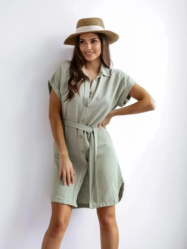 Resti Women's mini dress with short sleeves and a button closure belt